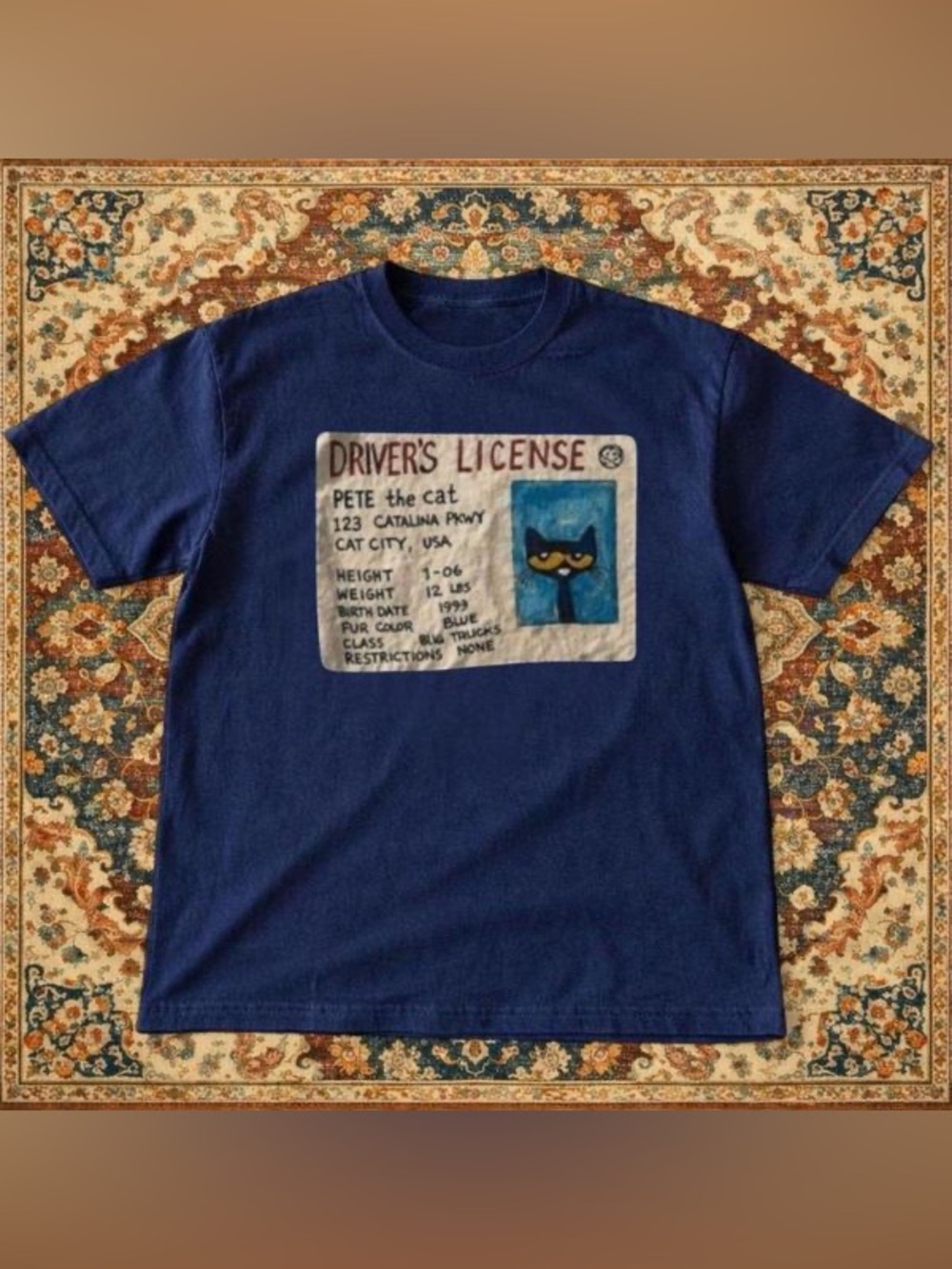 Pete the Cat Navy T-Shirt with Driver's License Graphic
